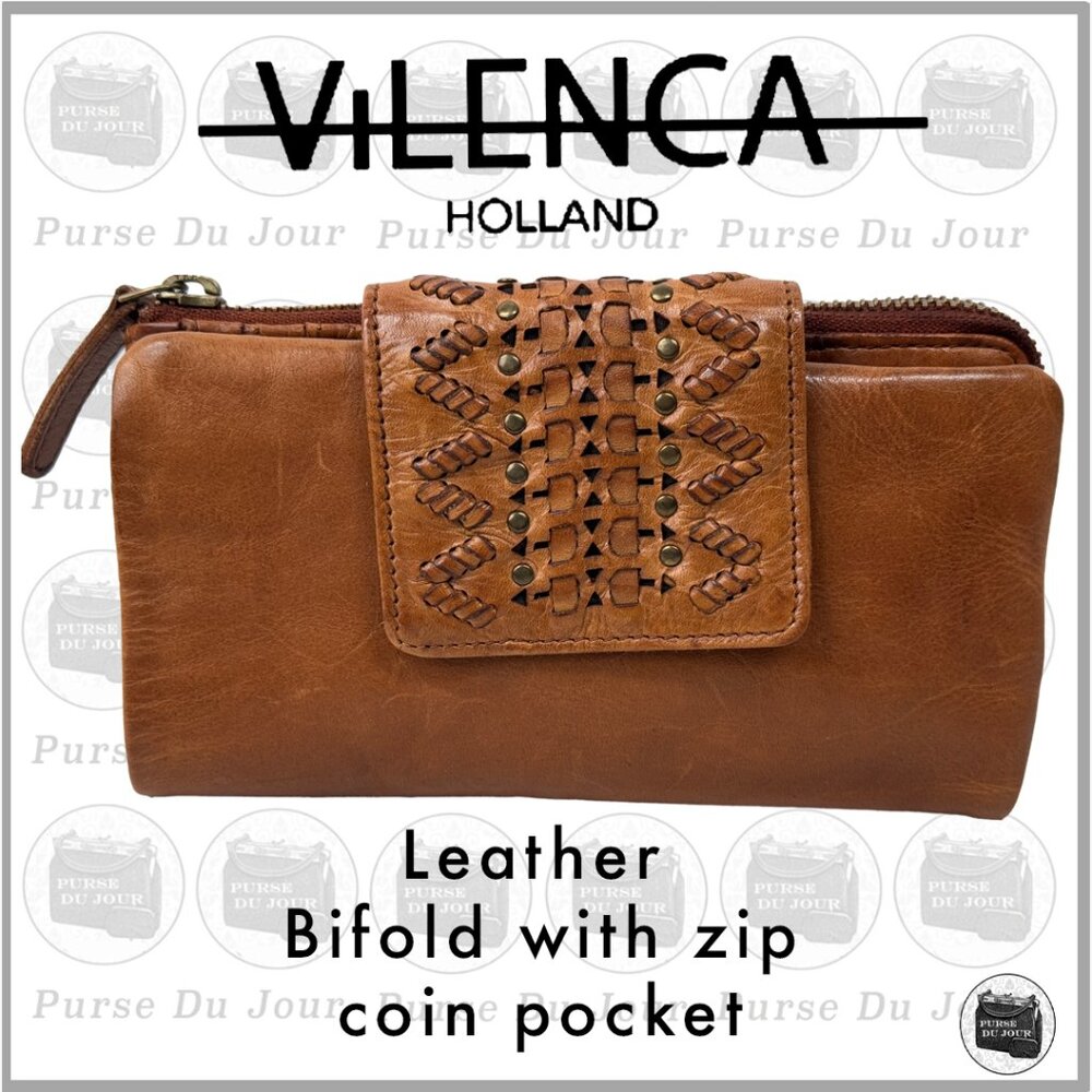 Vilenca Holland Tan Bifold Wallet Leather Work and Stud Detail